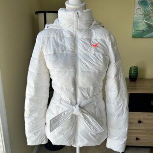 Hollister White Belted Warm Puffer Ski Snow Jacket